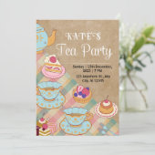 ピンクと水色のフェミニンなティーパーティー招待状 招待状 (スタンド正面)