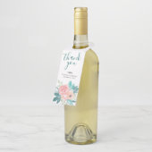 ピンクと水色の桃の植物学的な花束のウェディングギフト ボトルネックタグ (アングル)