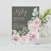 ピンクと淡い色の緑の背景のハッピーバースデー 招待状 (スタンド正面)