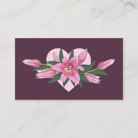 ピンクと深い紫の花のユリの本ベビー エンクロージャーカード (裏面)