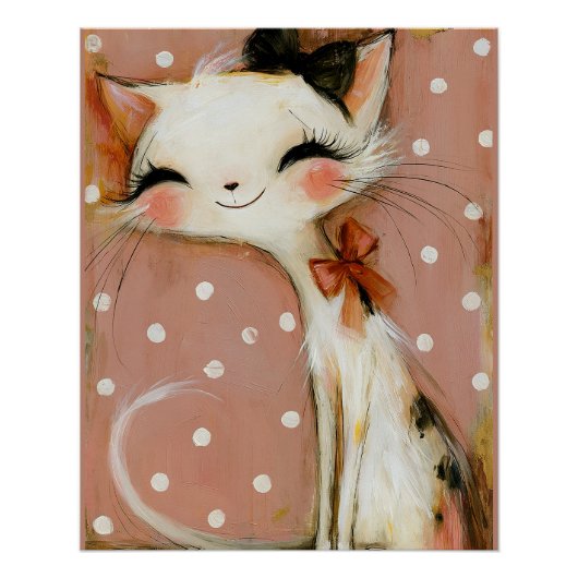 ピンクと深紅の微笑み猫 ポスター (正面)