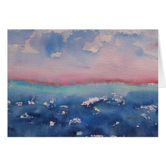 ピンクと濃い青の水彩景観地平線 (正面横)