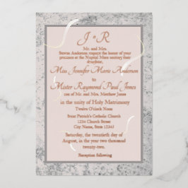 ピンクと灰色の大理石カソリッ伝統的クの結婚教会 箔招待状