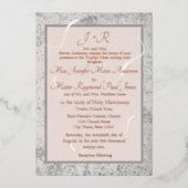 ピンクと灰色の大理石カソリッ伝統的クの結婚教会 箔招待状 (正面)