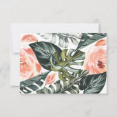 ピンクと熱帯結婚の葉のR.S.V.P 出欠カード (裏面)