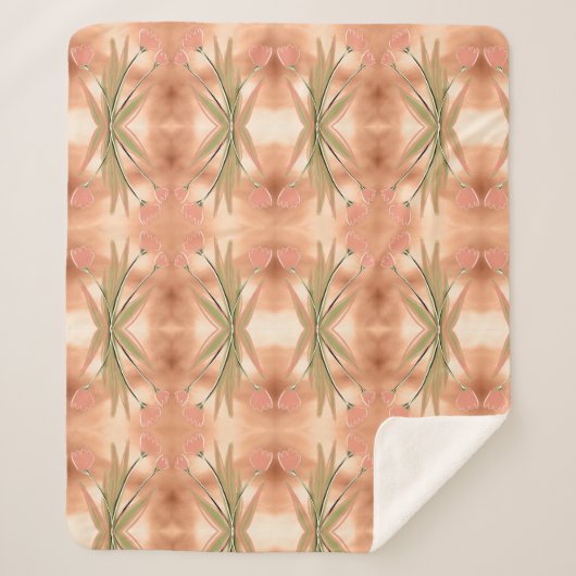 ピンクと珊瑚のチューリップを持つ毛布プリント シェルパブランケット (正面)