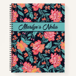 ピンクと珊瑚のパーソナライズされた花 ノートブック