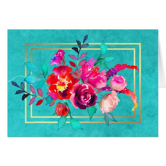 ピンクと珊瑚の花オンターコイズ水彩 (正面横)