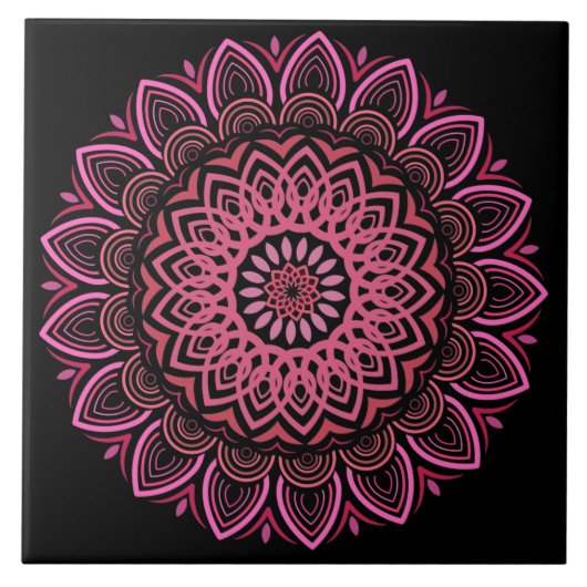 ピンクと珊瑚曼荼羅陶磁器タイル タイル (正面)