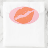 ピンクと珊瑚色の唇 楕円形シール (バッグ)