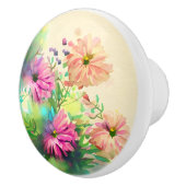 ピンクと珊瑚色の花 セラミックノブ (右)