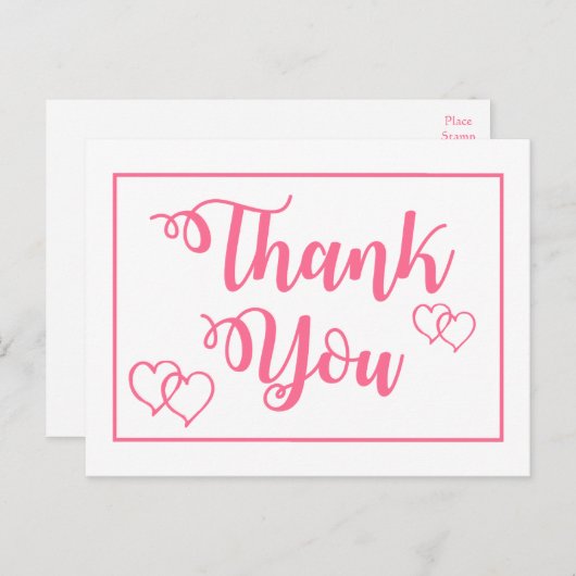 ピンクと白ありがとうハート結婚式パーティー ポストカード (正面/裏面)