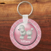 ピンクと白いプードルキーチェーン キーホルダー (正面)