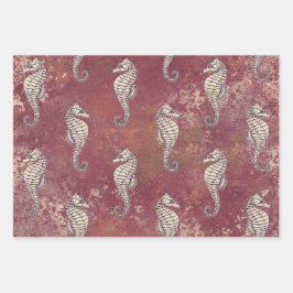 ピンクと白い海馬 ラッピングペーパーシート