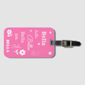 ピンクと白い花カスタマイズ付き荷物札 ラゲッジタグ (正面横)