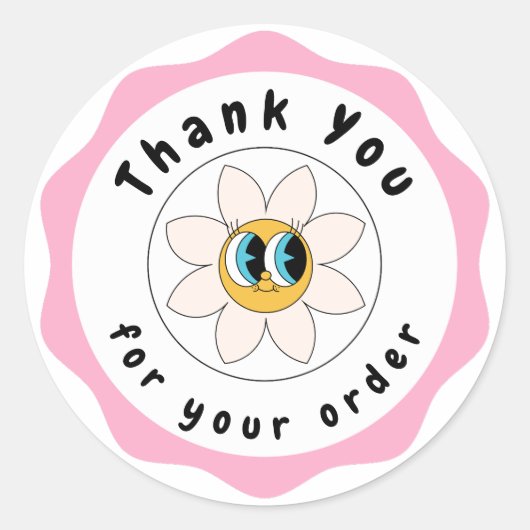 ピンクと白かわいいサンキューサークルシール ラウンドシール (正面)