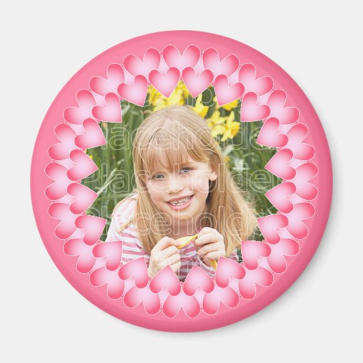 ピンクと白かわいいハートテンプレート マグネット (正面)