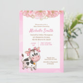 ピンクと白かわいい牛のフローラ赤ちゃんシャワー請求書 招待状 (スタンド正面)