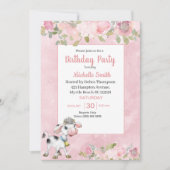 ピンクと白かわいい牛フローラ誕生日パーティーInv 招待状 (正面)