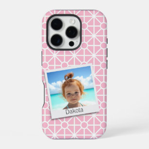 ピンクと白かわいらしのパターンの写真 iPhone 16 PROケース