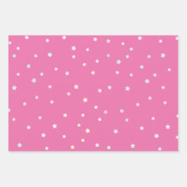 ピンクと白が可愛らしい虹の星 ラッピングペーパーシート