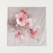 ピンクと白とグレーの花柄 タペストリー (正面(横))