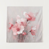 ピンクと白とグレーの花柄 タペストリー (正面)