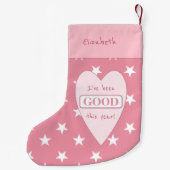 ピンクと白と星の写真と名前の最初 スモールクリスマスストッキング (裏面)