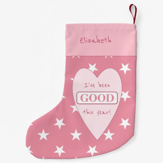 ピンクと白と星の写真と名前の最初 スモールクリスマスストッキング (裏面)