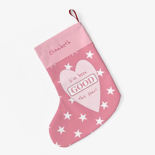 ピンクと白と星の写真と名前の最初 スモールクリスマスストッキング (裏面 (吊り時))