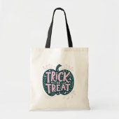 ピンクと白と緑のカボチャのトリックまたはトリート トートバッグ (正面)