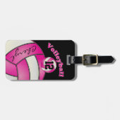 ピンクと白と黒スポーティバレーボール ラゲッジタグ (正面横)