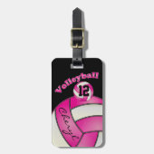 ピンクと白と黒スポーティバレーボール ラゲッジタグ (正面縦)