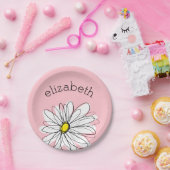 ピンクと白のお洒落デイジーとカスタム文字 ペーパープレート (パーティー)