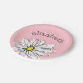 ピンクと白のお洒落デイジーとカスタム文字 ペーパープレート (アングル)