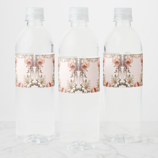 ピンクと白のお花の装飾水筒 ペットボトルラベル (ボトル)