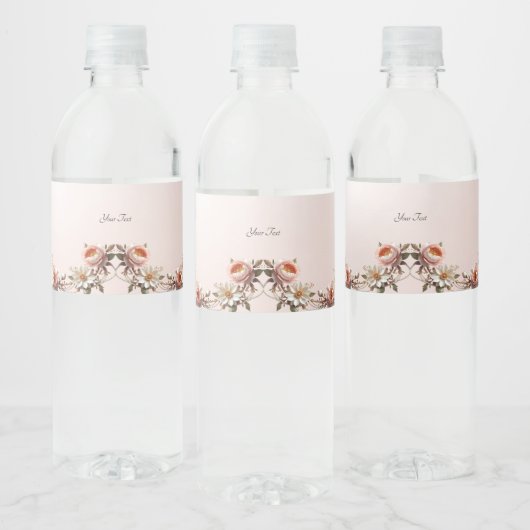 ピンクと白のお花の装飾水筒 ペットボトルラベル (ボトル)