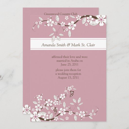 ピンクと白のさくらんぼがポスト結婚ズ 招待状 (正面/裏面)