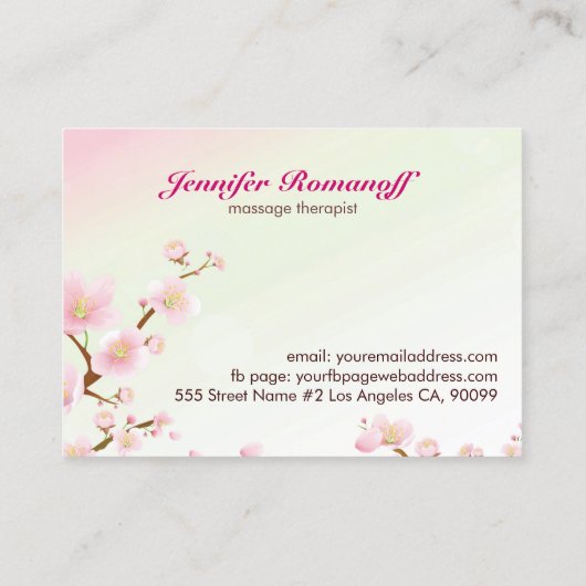 ピンクと白のさくらんぼ花の名刺 名刺 (裏面)