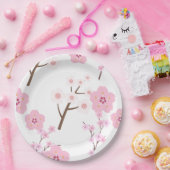 ピンクと白のさくらんぼ花紙プレート ペーパープレート (パーティー)