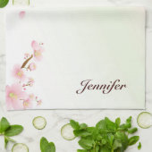 ピンクと白のさくらんぼ花自然モノグラム キッチンタオル (折り畳み)