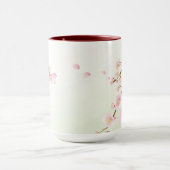 ピンクと白のさくらんぼ花自然モノグラム マグカップ (中央)