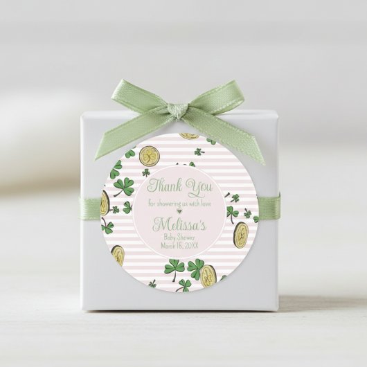 ピンクと白のアイルランドの赤ちゃん女の子ありがとう ラウンドシール