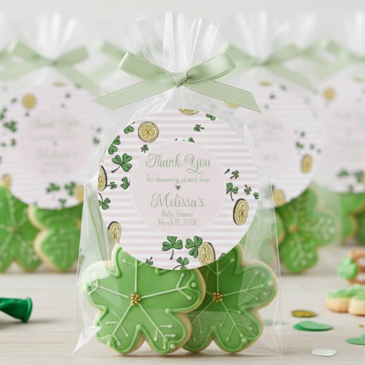 ピンクと白のアイルランドの赤ちゃん女の子ありがとう ラウンドシール