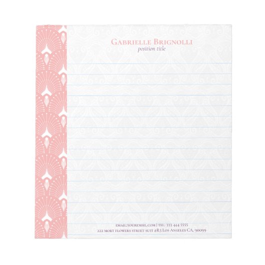 ピンクと白のアールデコ模様 ノートパッド (正面)