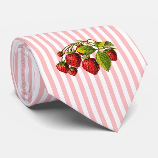 ピンクと白のイチゴストライプ ネクタイ (ロール)