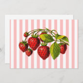 ピンクと白のイチゴストライプ 招待状 (正面/裏面)