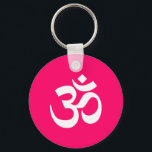 ピンクと白のオムシンボル キーホルダー<br><div class="desc">明るいシンプルピンク色の背景に対する白いom記号。</div>