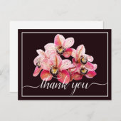 ピンクと白のオーキッド ダーク背景 サンキュー ポストカード (正面/裏面)
