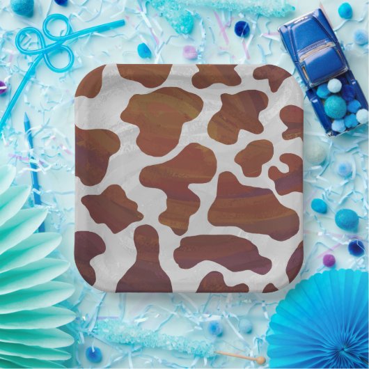 ピンクと白のカウパターン ペーパープレート (パーティー)